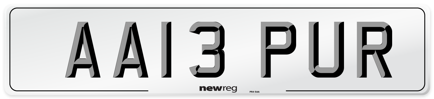 AA13 PUR Number Plate from New Reg